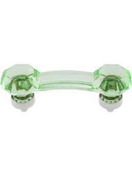 Pale Green Octagonal Glass Bridge Handle with Brass Base 3-Inch Center-to-center in Polished Nickel.